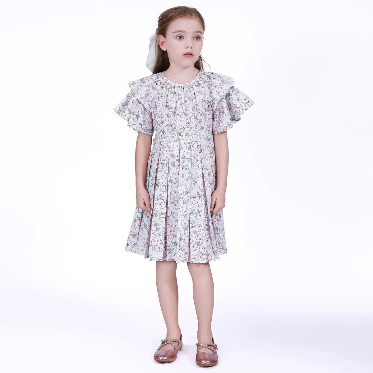 Blue Floral Dress for Girls Image