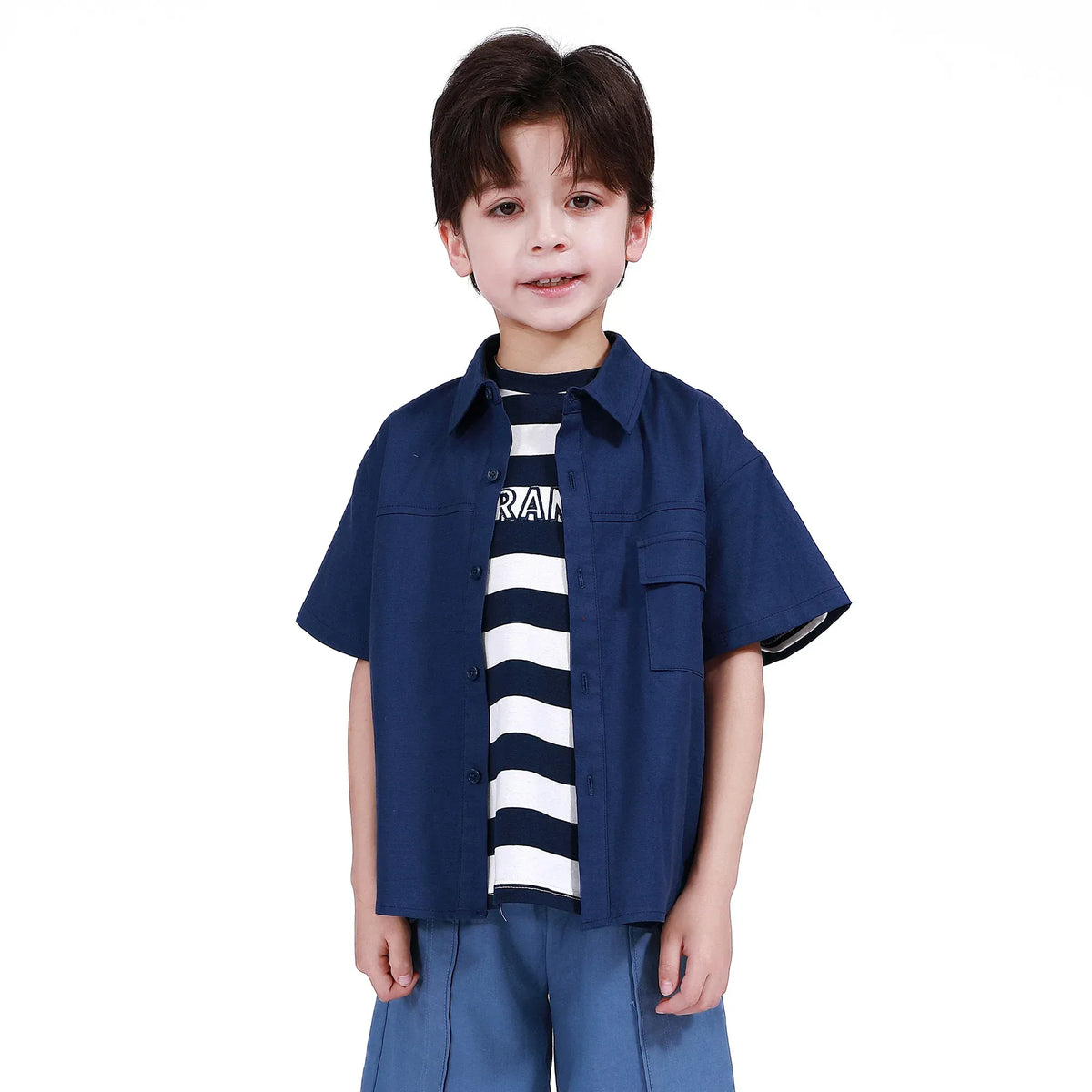 Navy Plain Shirt for Boys Image