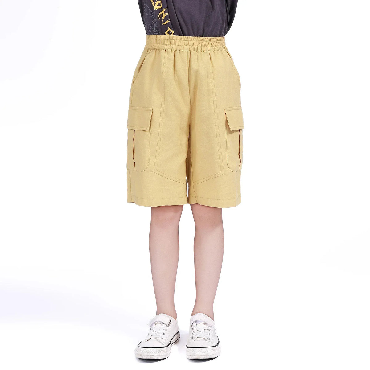 Yellow Plain Shorts for Boys Image