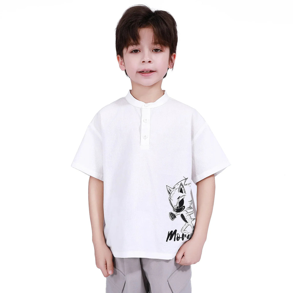 White Printed Blouse for Boys Image