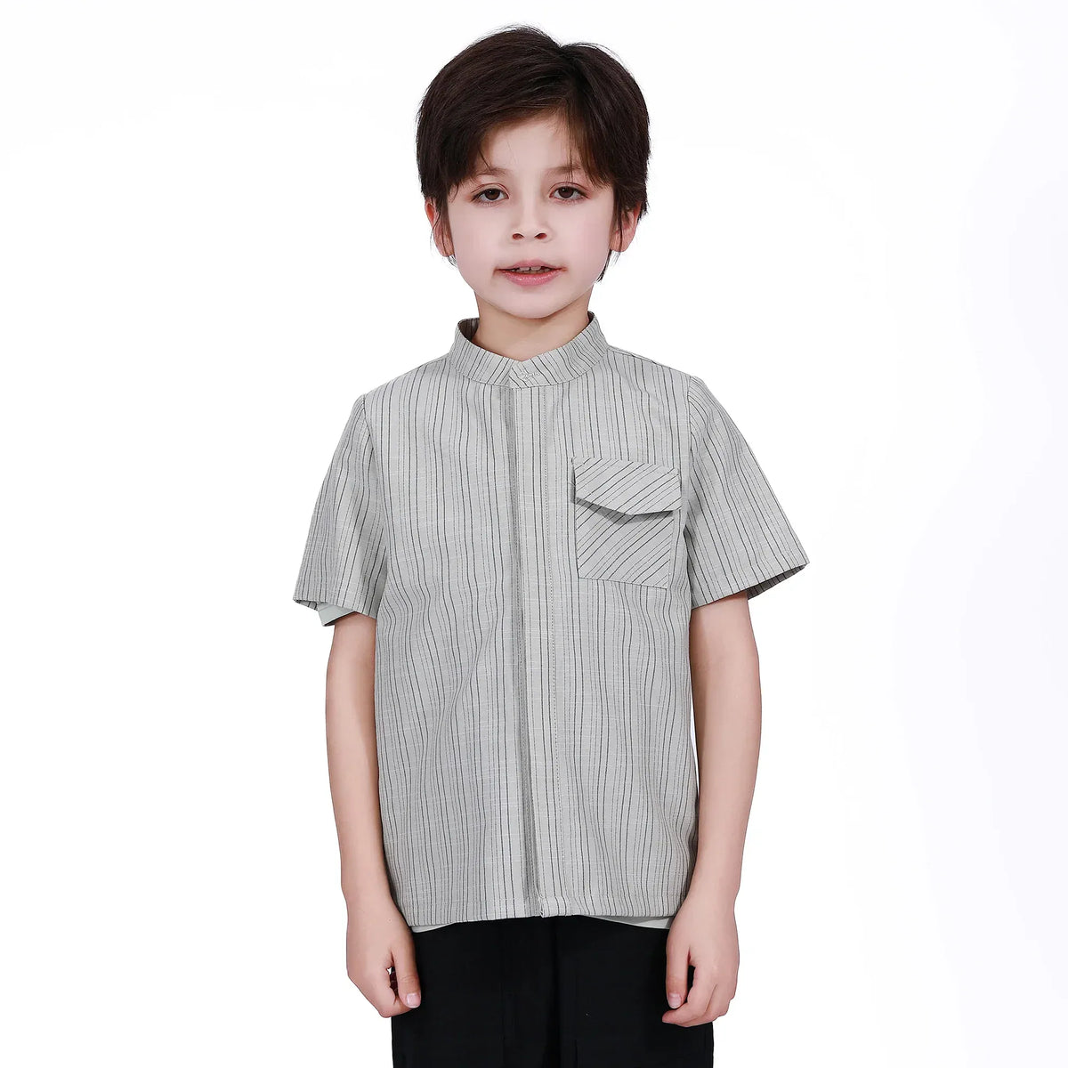 Grey Green Striped Shirt for Boys Image