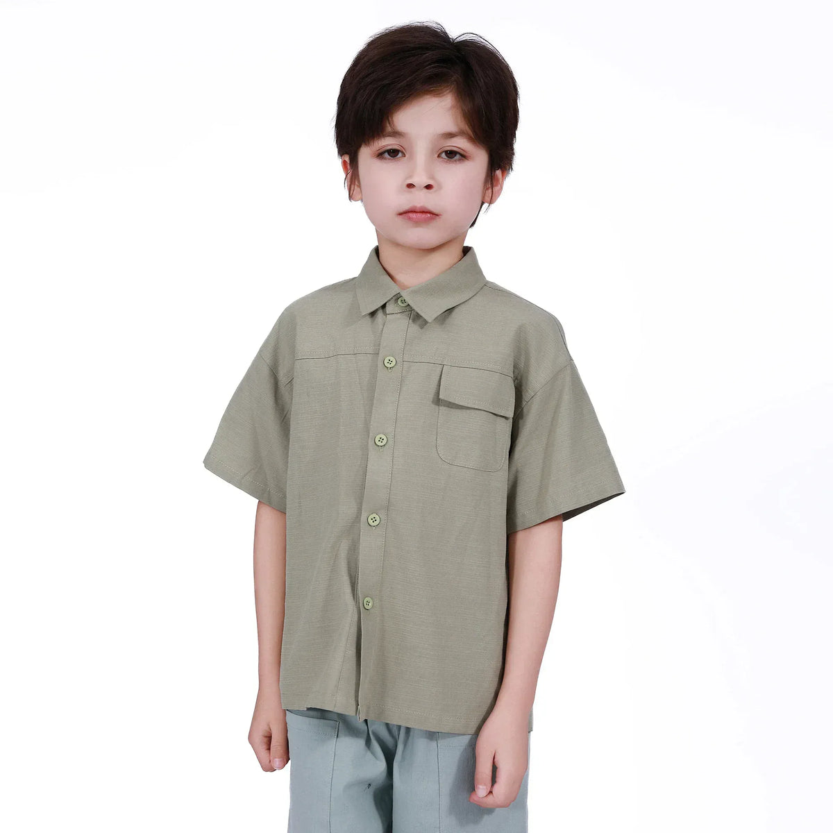 Army Green Printed Shirt for Boys Image