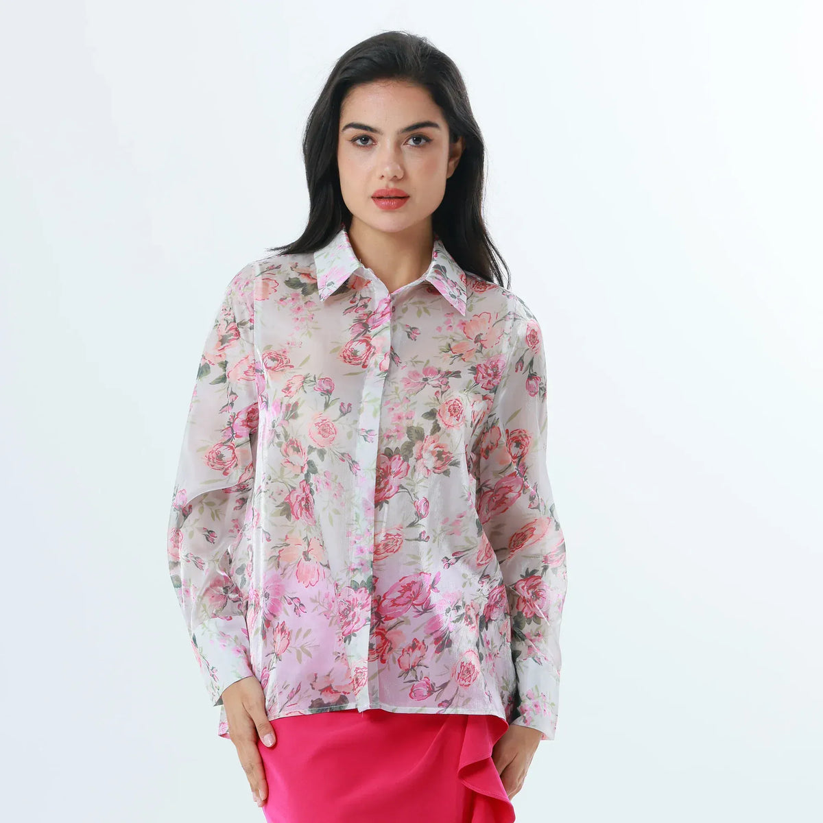 Pink Floral Fashion Shirt For Women Image