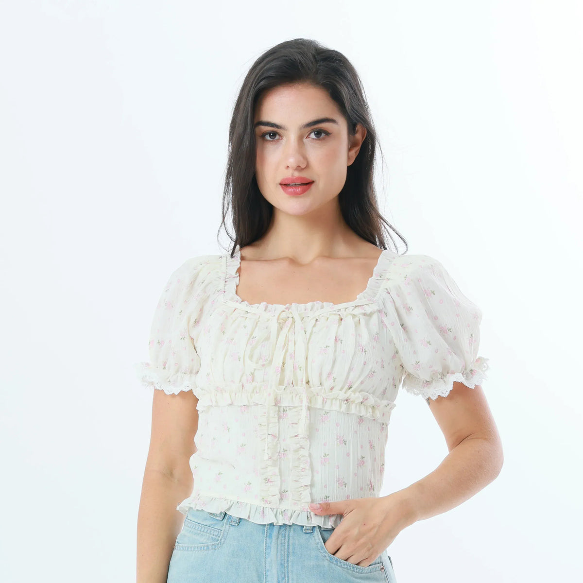 Pink Floral Fashion Blouse For Women Image