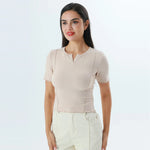 Khaki Plain Fashion T-Shirt For Women Image