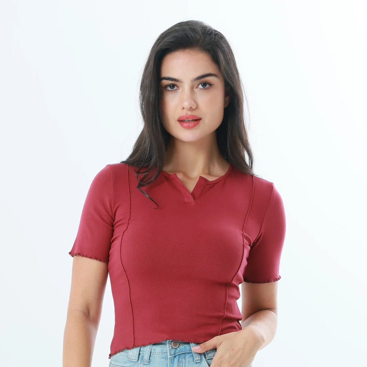 Maroon Plain Fashion T-Shirt For Women Image