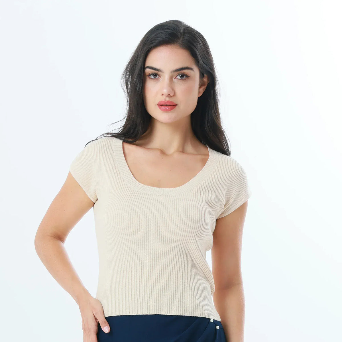 Beige Plain Fashion T-Shirt For Women Image