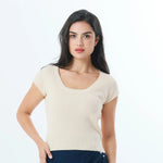 Beige Plain Fashion T-Shirt For Women Image