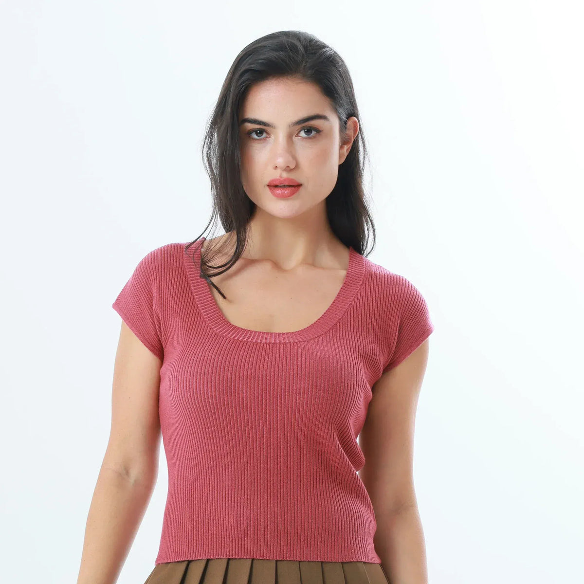 Dark Pink Plain Fashion T-Shirt For Women Image