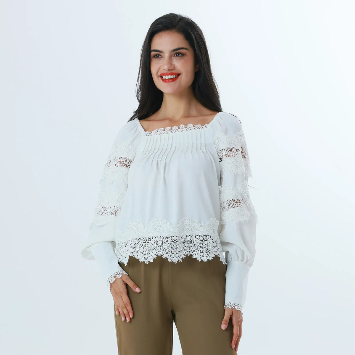 White Laced Fashion Blouse For Women Image