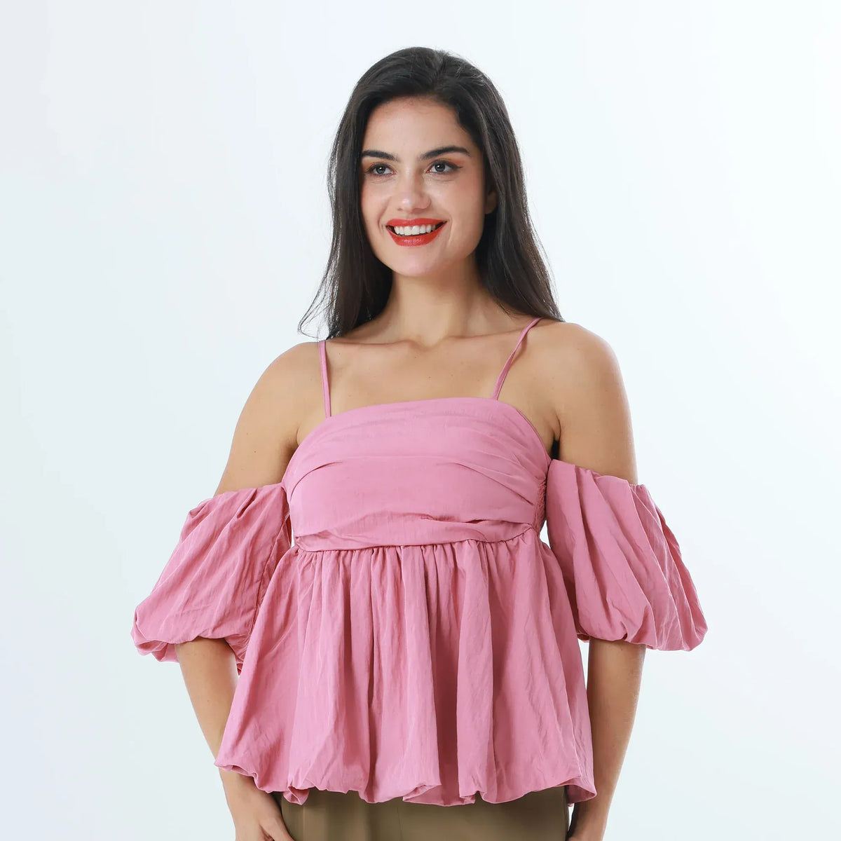 Pink Purple Plain Fashion Blouse For Women Image