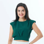 Dark Green Plain Fashion Blouse For Women Image