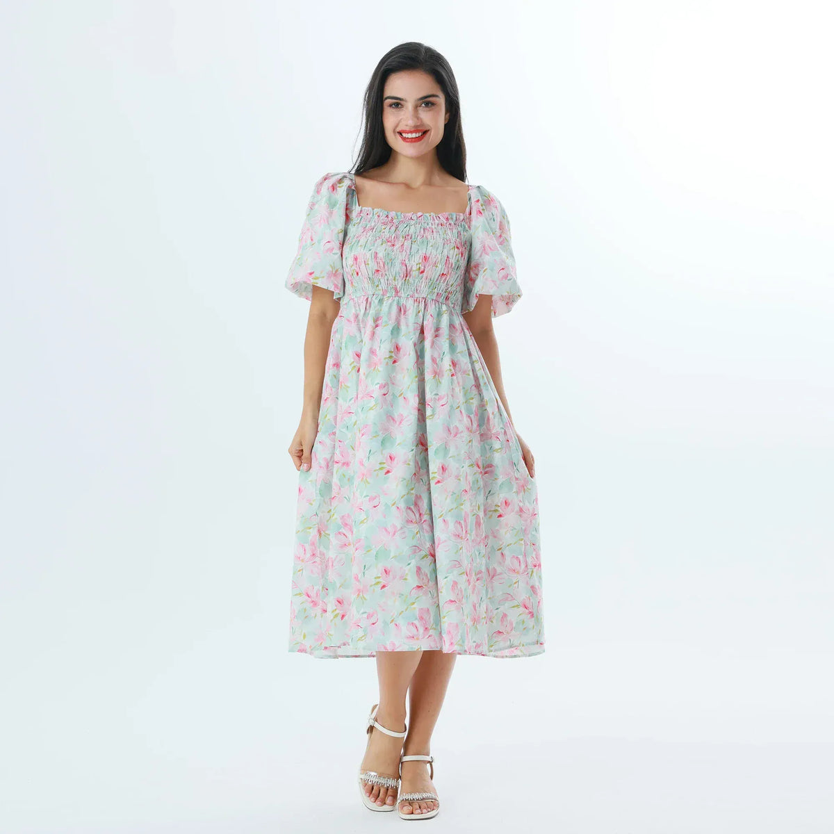Light Green Floral Fashion Dress For Women Image