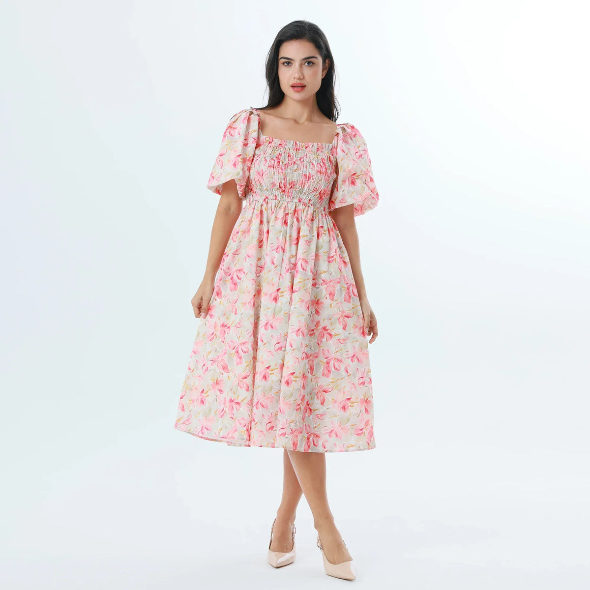 Pink Floral Fashion Dress For Women Image