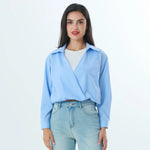 Light Blue Color-Blocked Fashion Blouse For Women Image