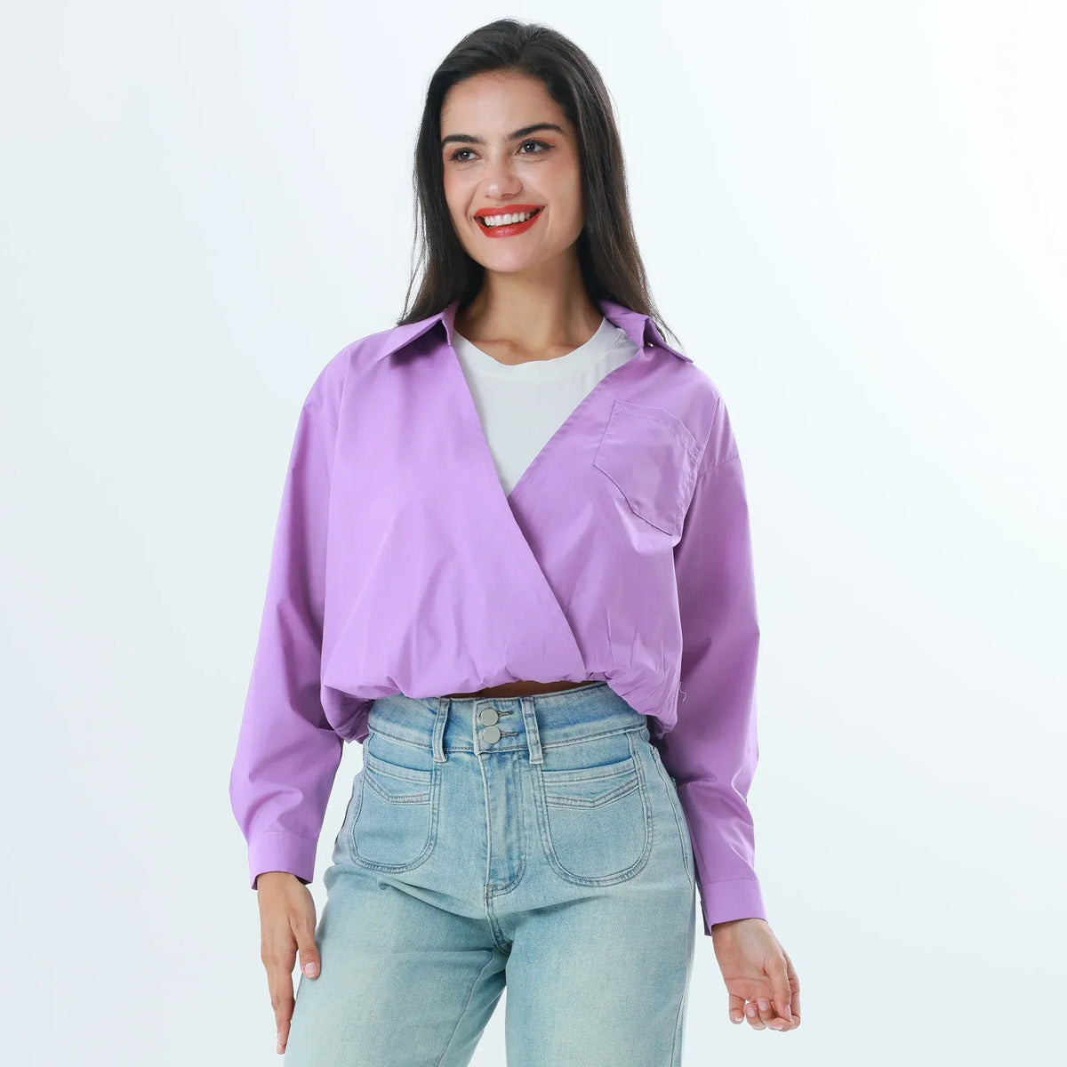 Purple Color-Blocked Fashion Blouse For Women Image