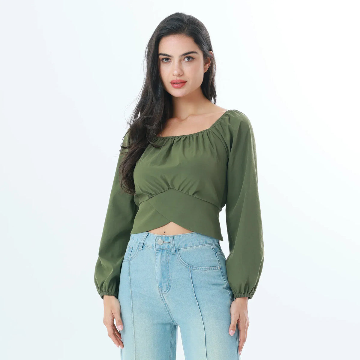 Army Green Plain Fashion Blouse For Women Image
