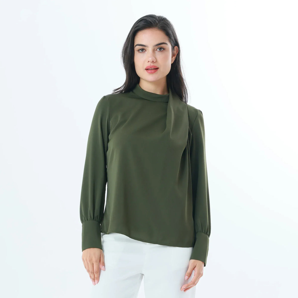 Army Green Plain Fashion Blouse For Women Image