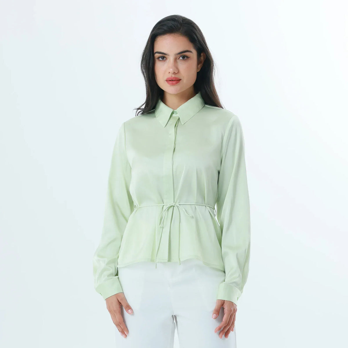 Light Green Plain Fashion Shirt For Women Image