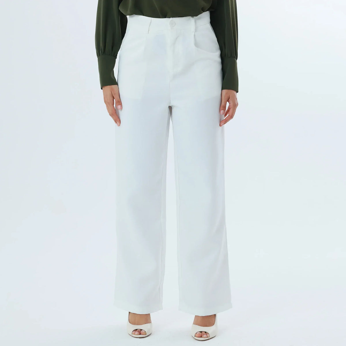 Off White Plain Fashion Pants For Women Image