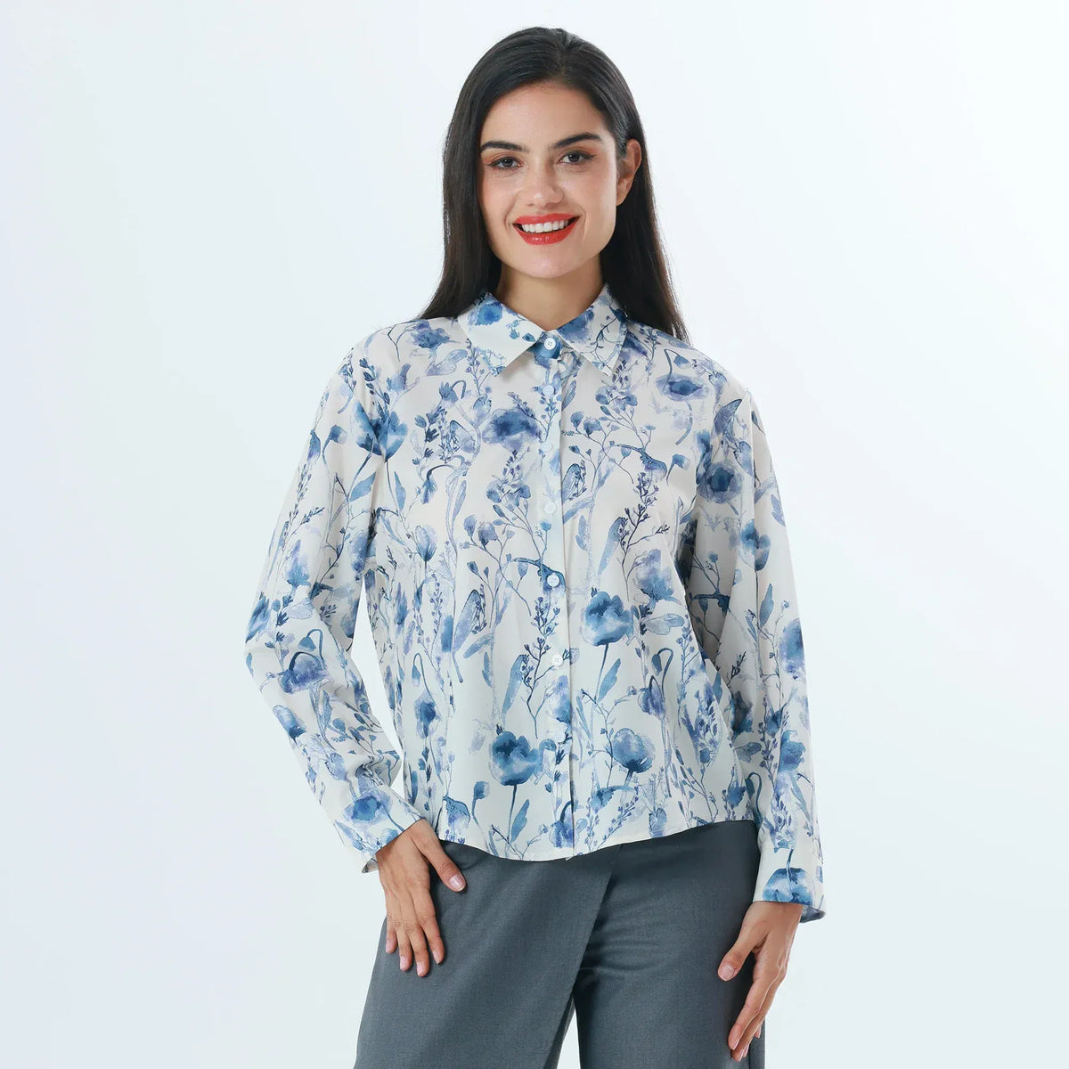 Navy Floral Fashion Shirt For Women Image