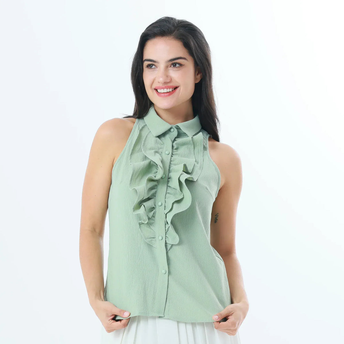 Green Plain Fashion Shirt For Women Image