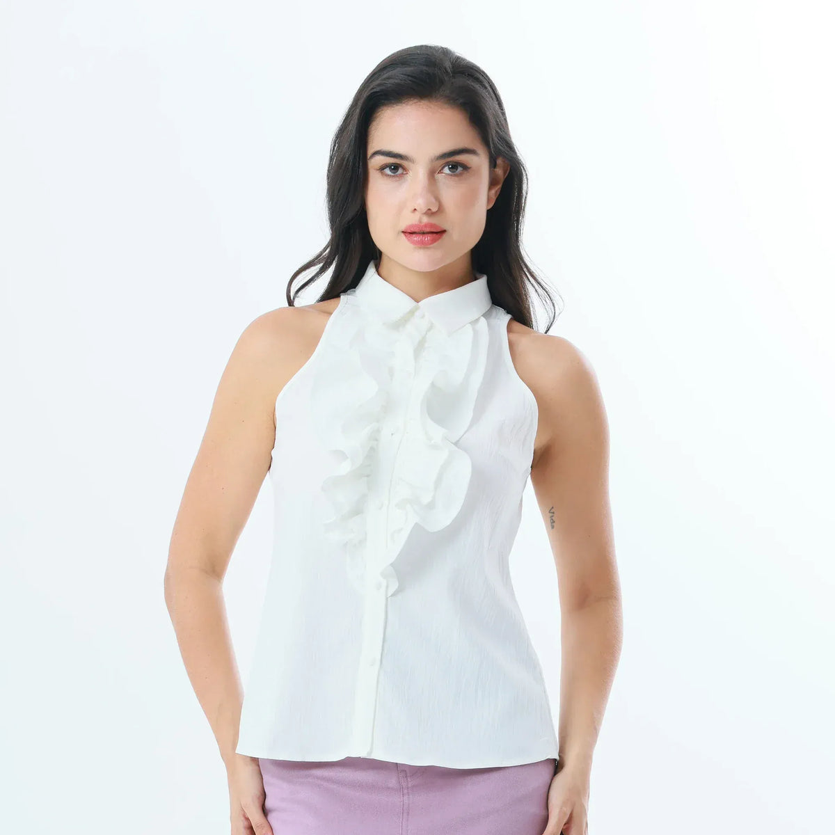 White Plain Fashion Shirt For Women Image