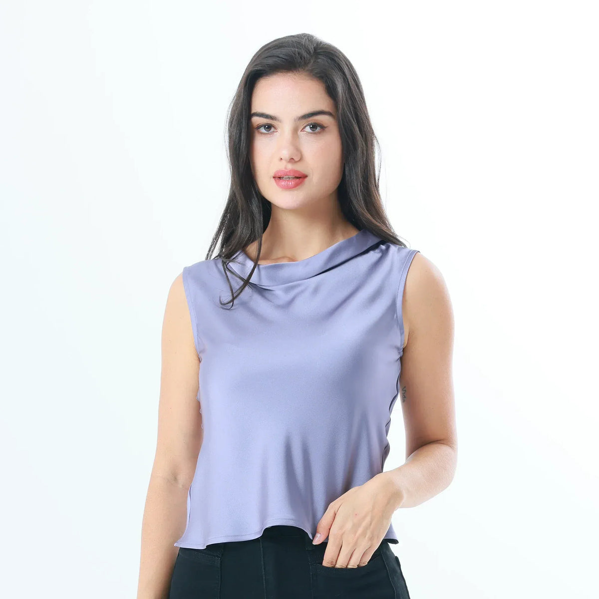 Grey Blue Plain Fashion Blouse For Women Image