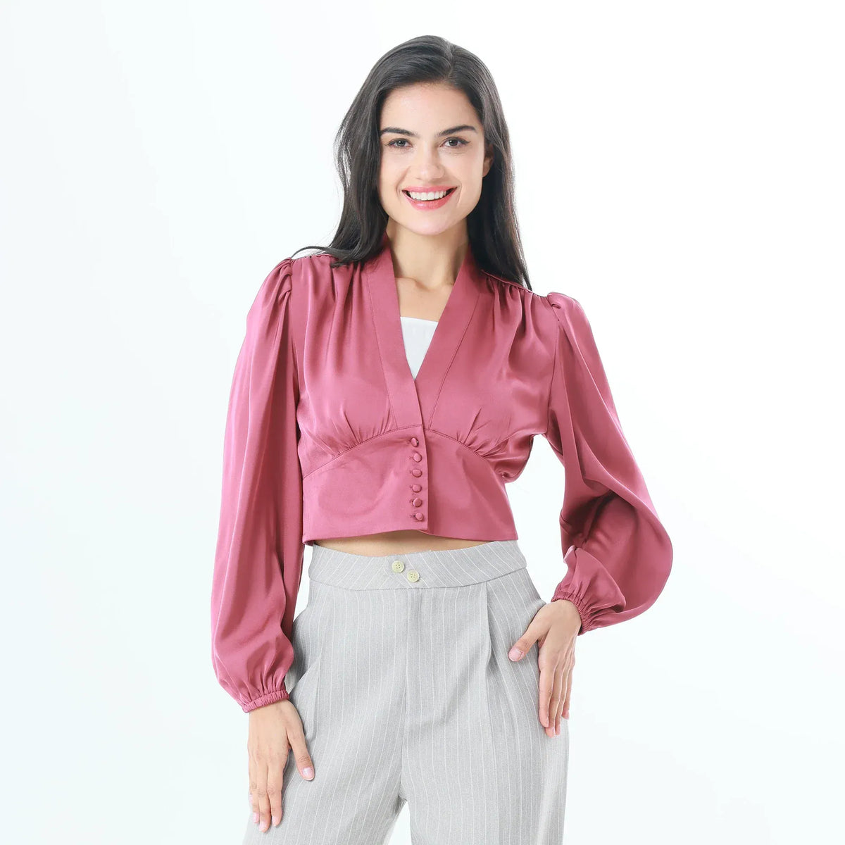 Purple Red Plain Fashion Blouse For Women Image