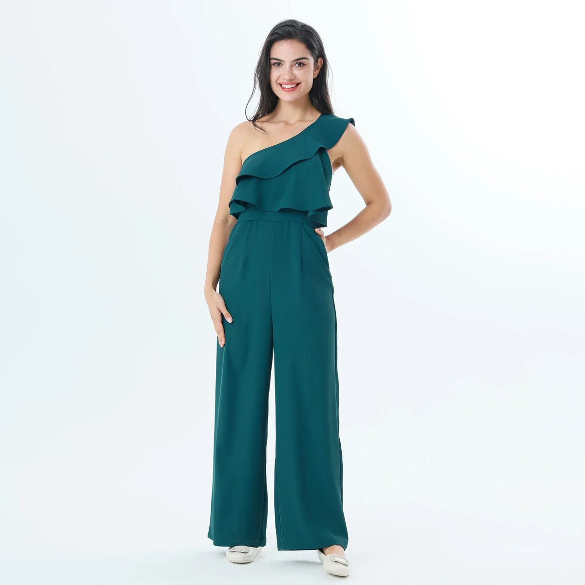 Green Plain Fashion Overalls For Women Image