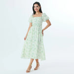 Green Printed Fashion Dress For Women Image