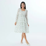 Green Floral Fashion Dress For Women Image