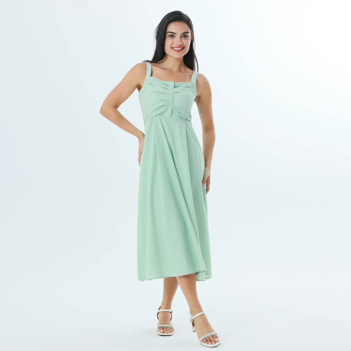 Light Green Floral Fashion Dress For Women Image