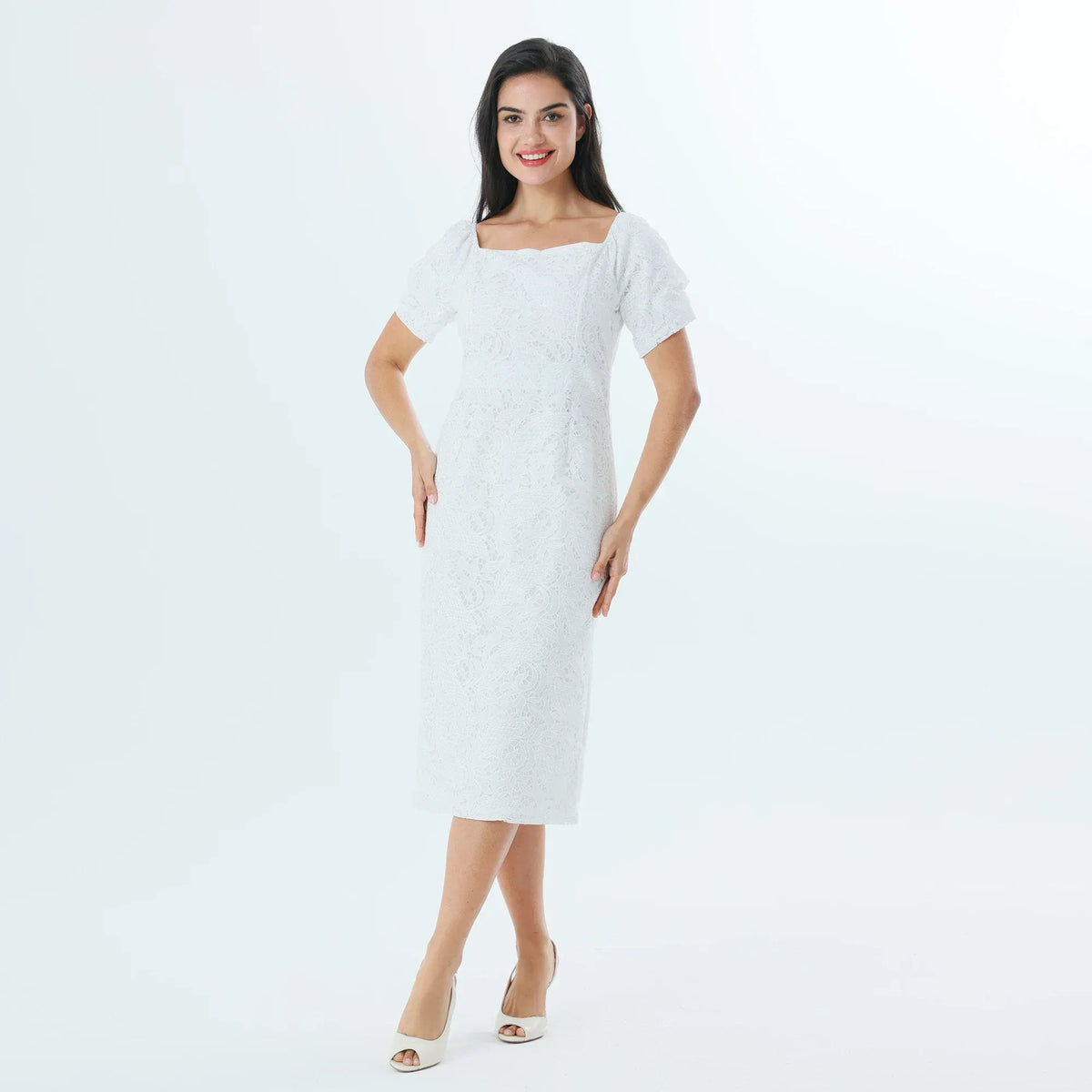 White Laced Fashion Dress For Women Image