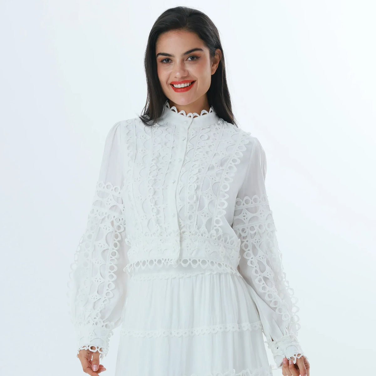 White Laced Fashion Shirt For Women Image