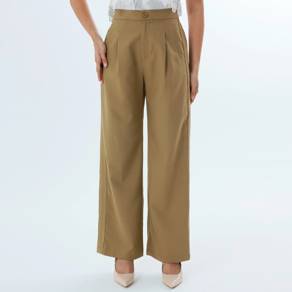 Brown Plain Fashion Pants For Women Image