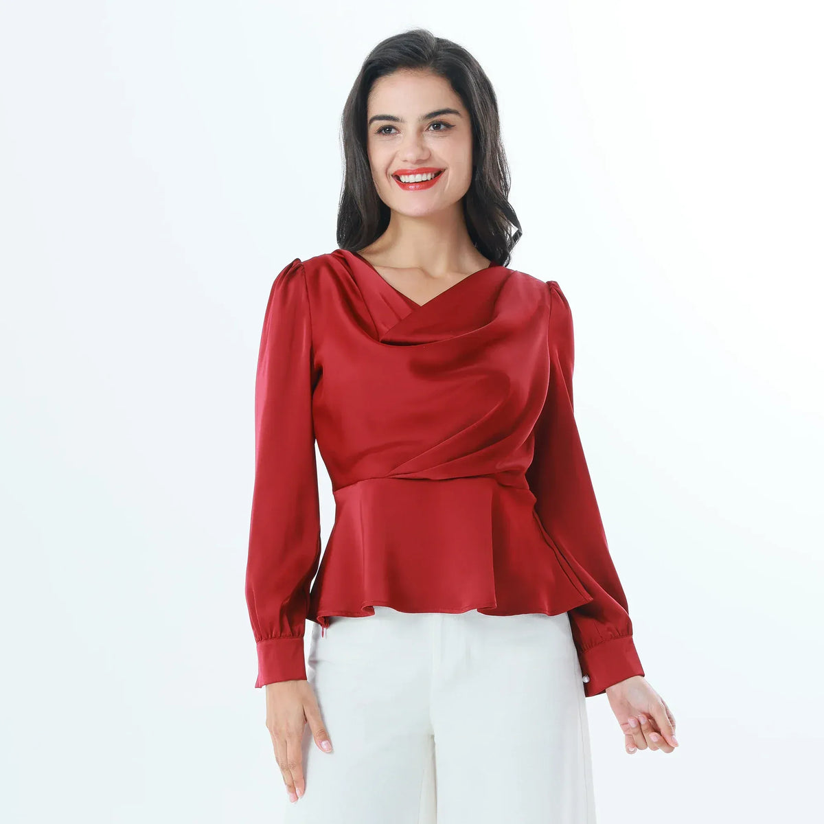 Maroon Plain Fashion Blouse For Women Image