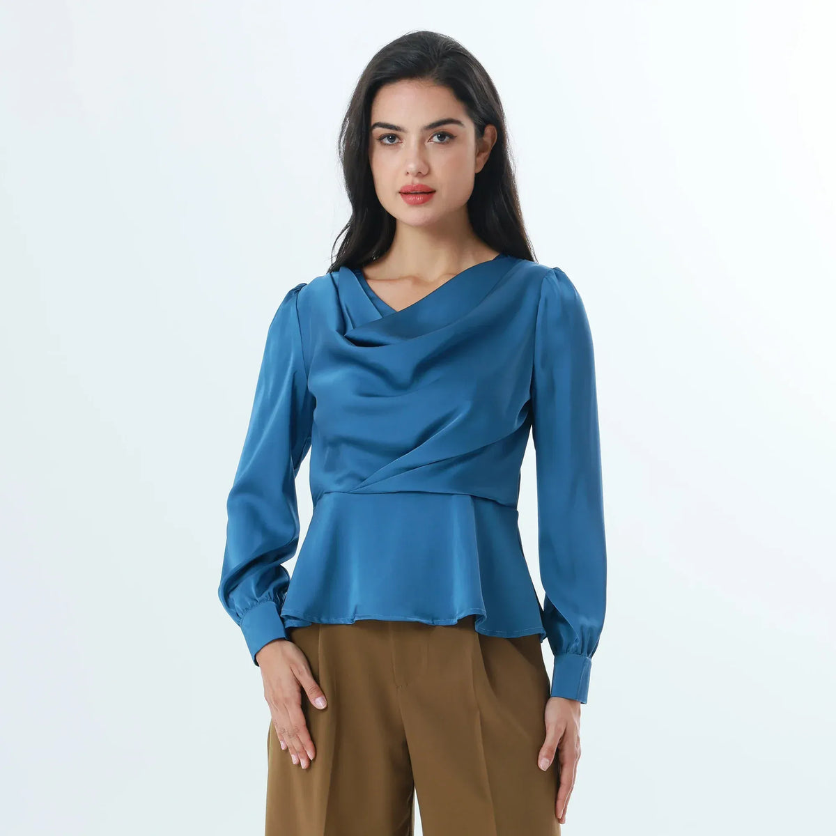 Navy Plain Fashion Blouse For Women Image