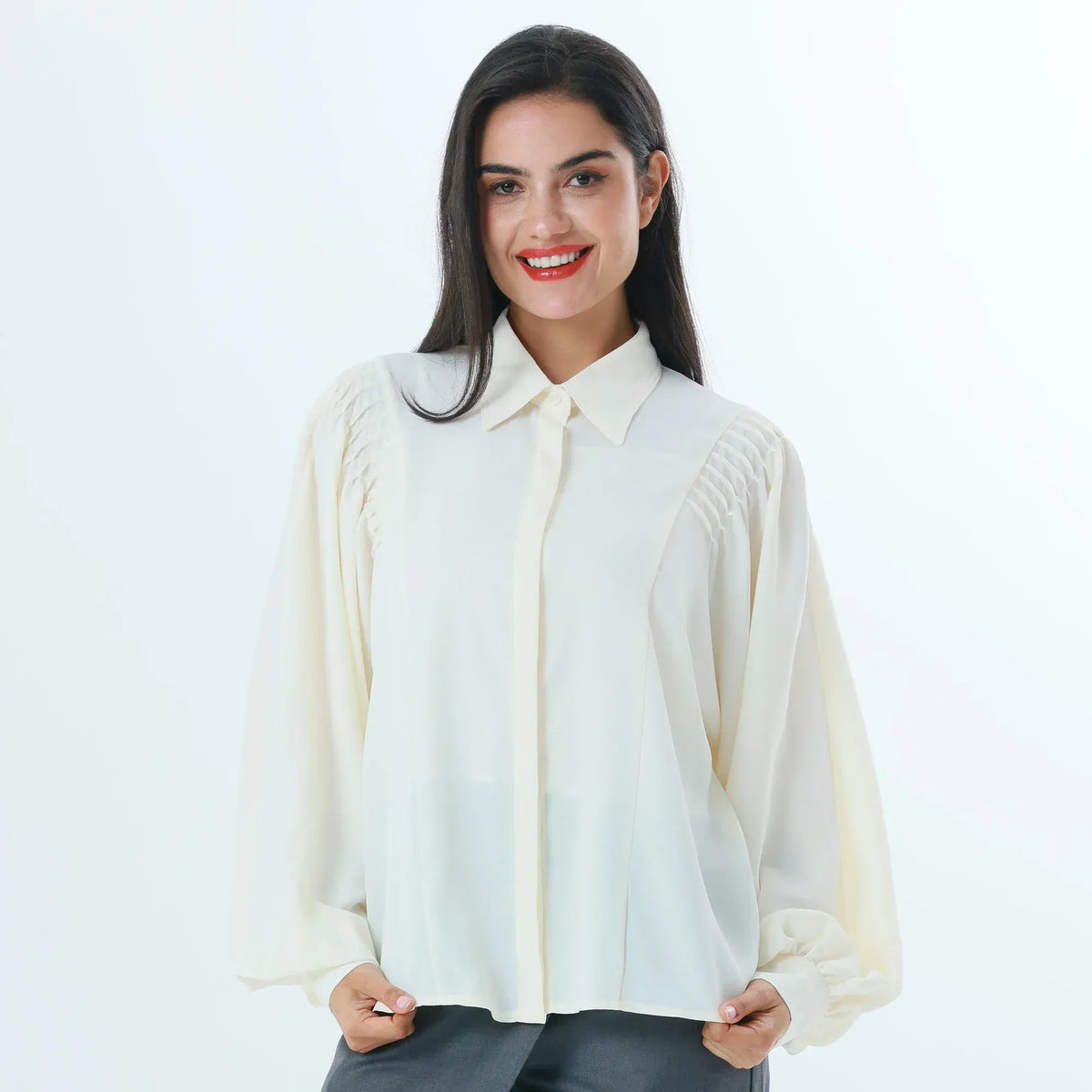Beige Plain Fashion Shirt For Women Image