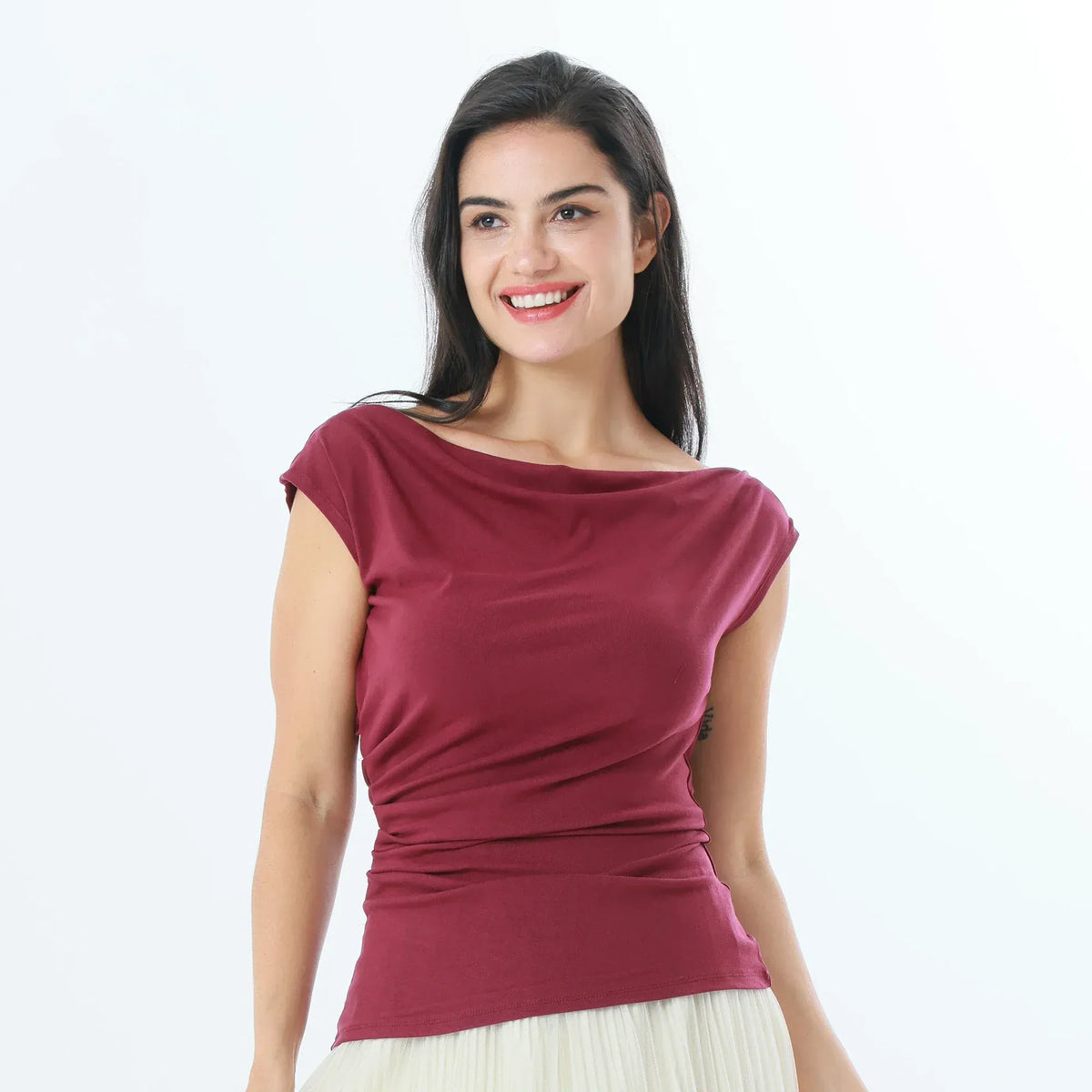 Maroon Plain Fashion T-Shirt For Women Image