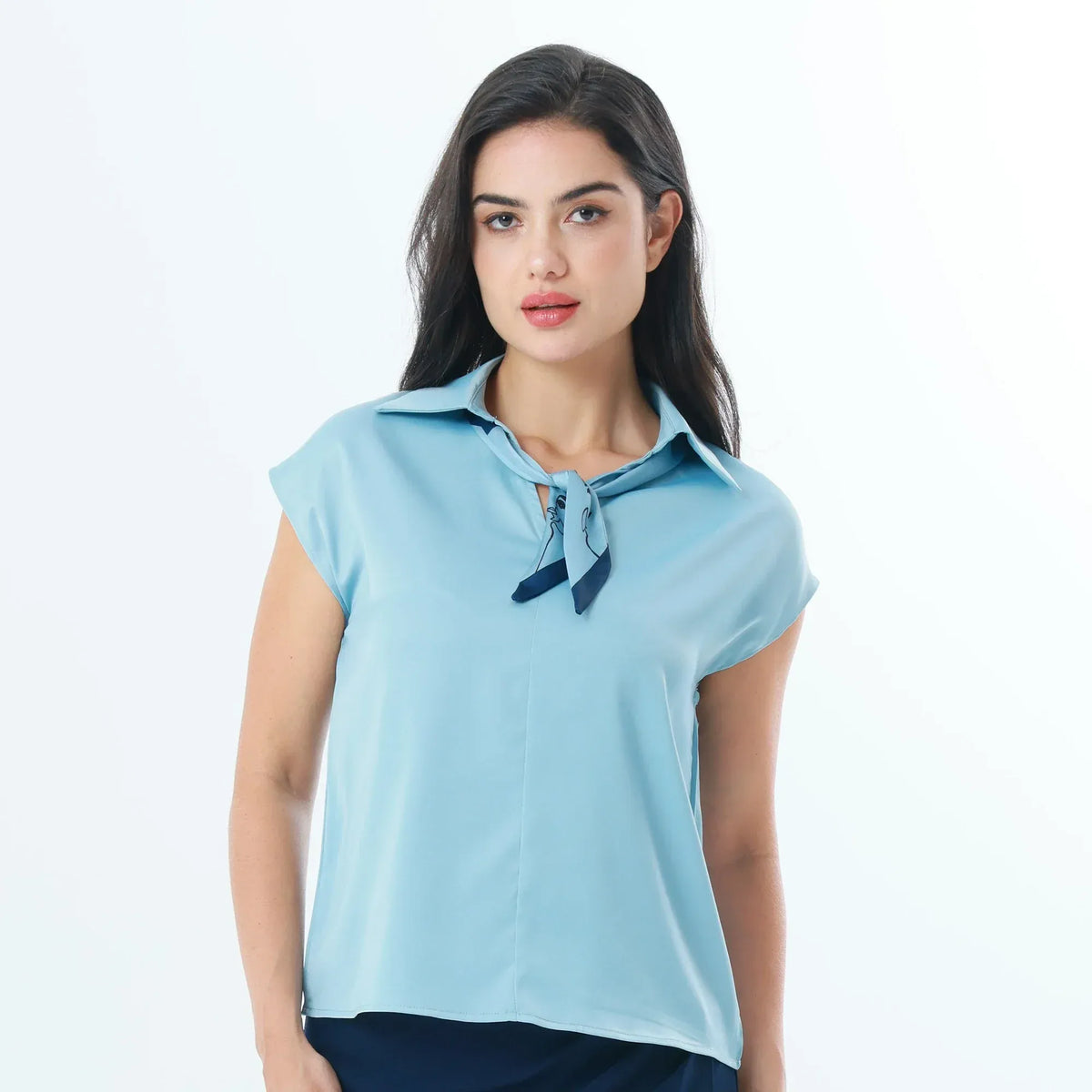 Light Blue Plain Fashion Blouse For Women Image