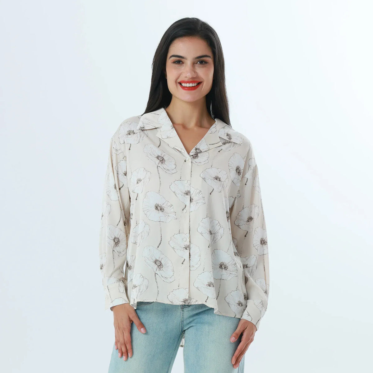 Beige Floral Fashion Shirt For Women Image