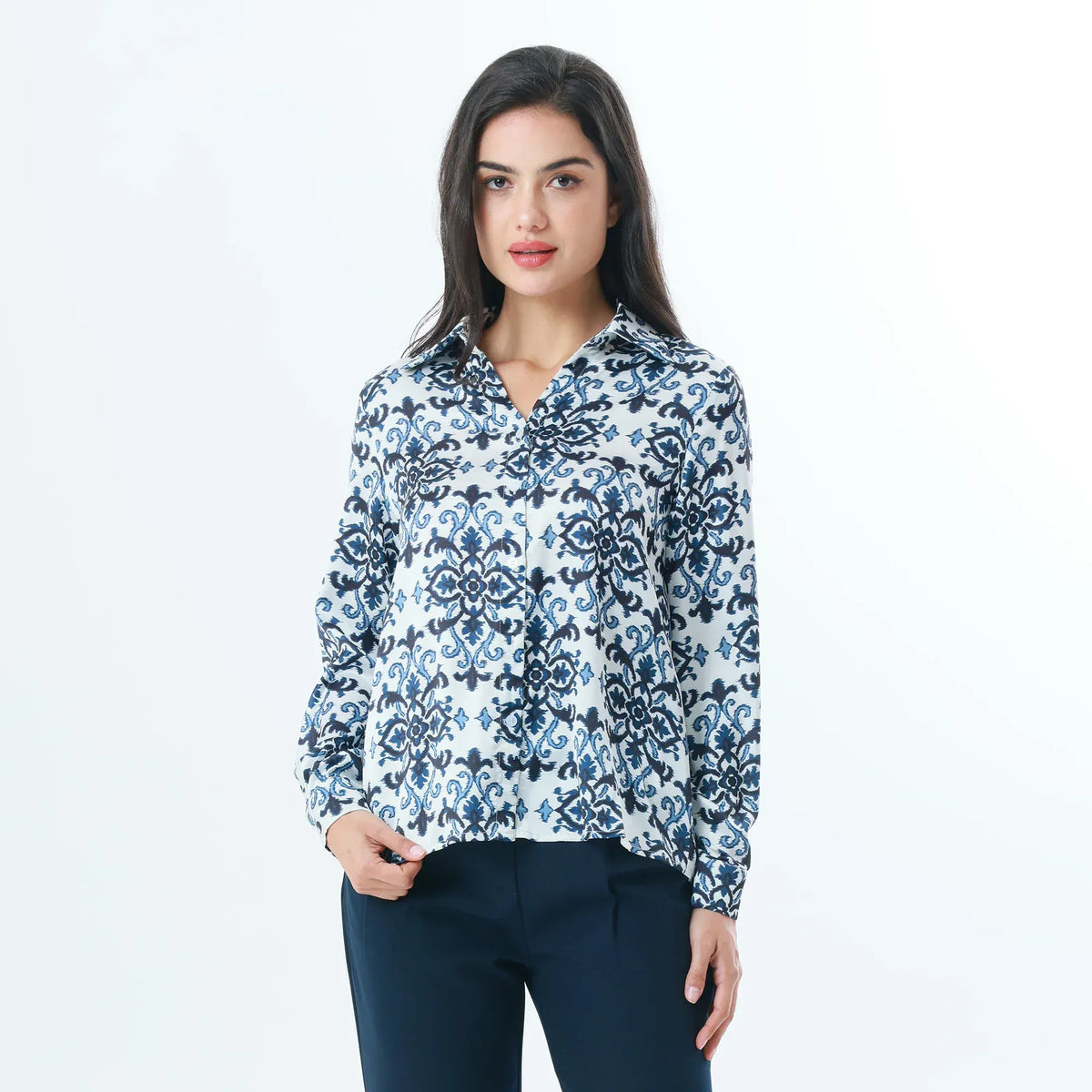 Black Floral Fashion Shirt For Women Image