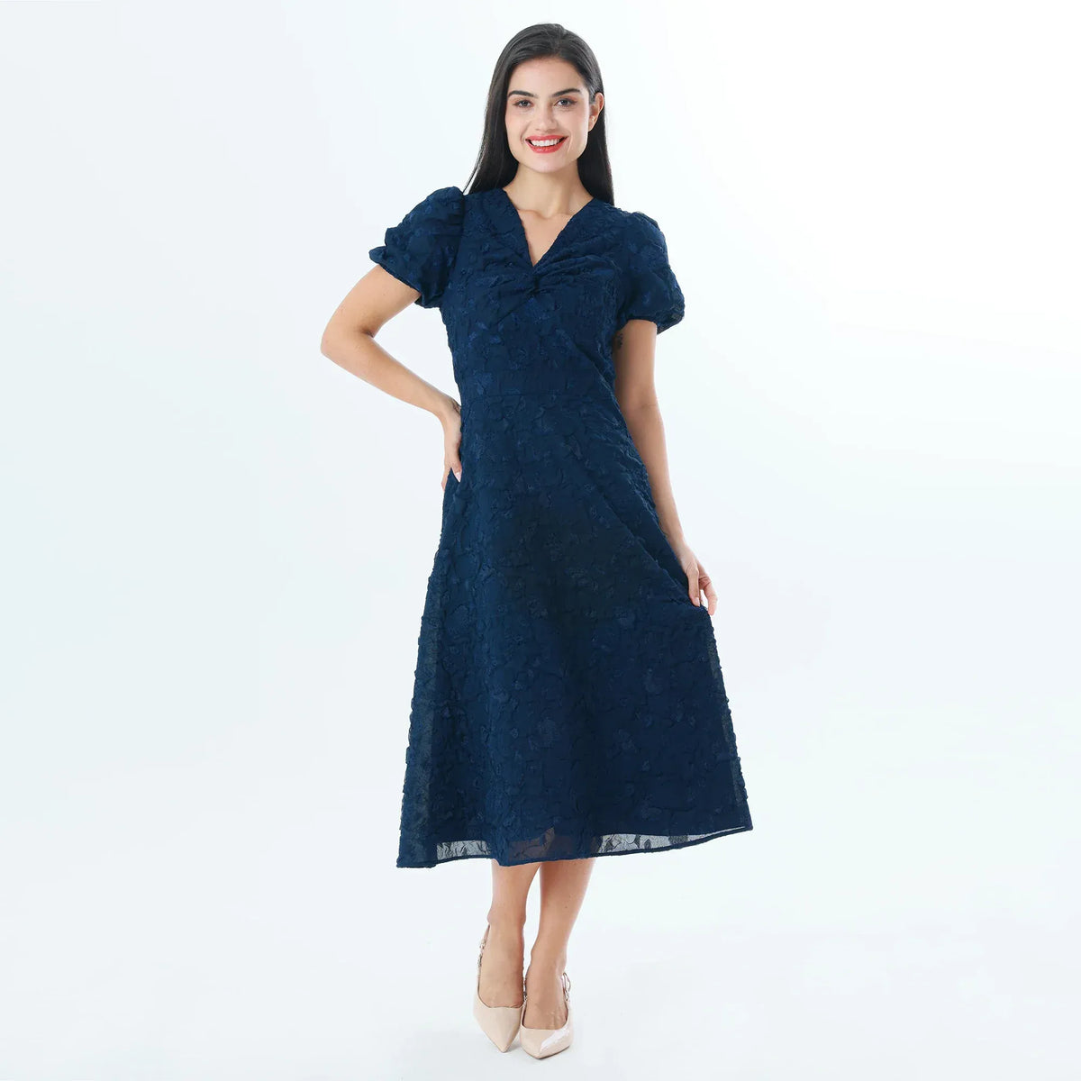 Navy Jacquard Fashion Dress For Women Image