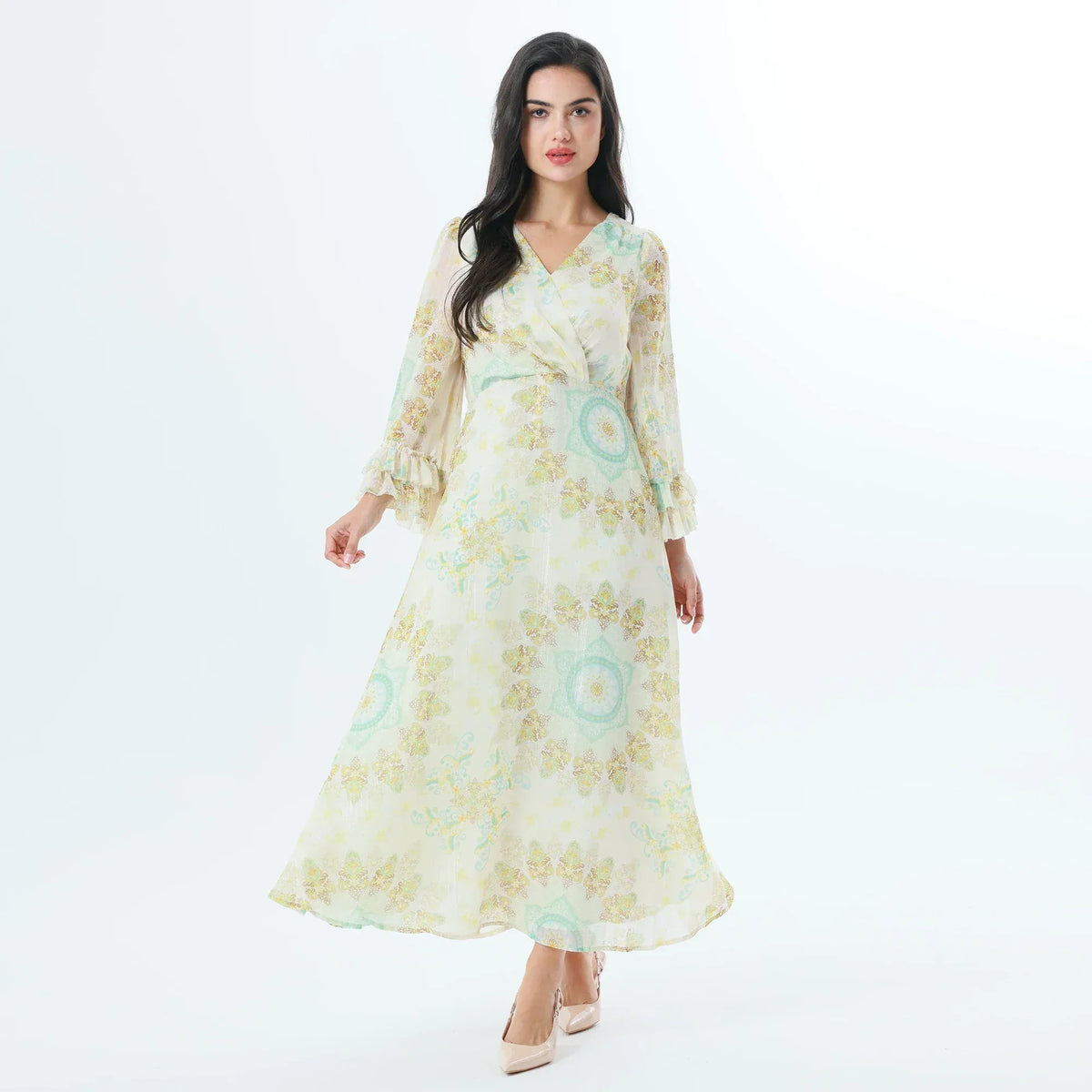Beige Printed Fashion Dress For Women Image