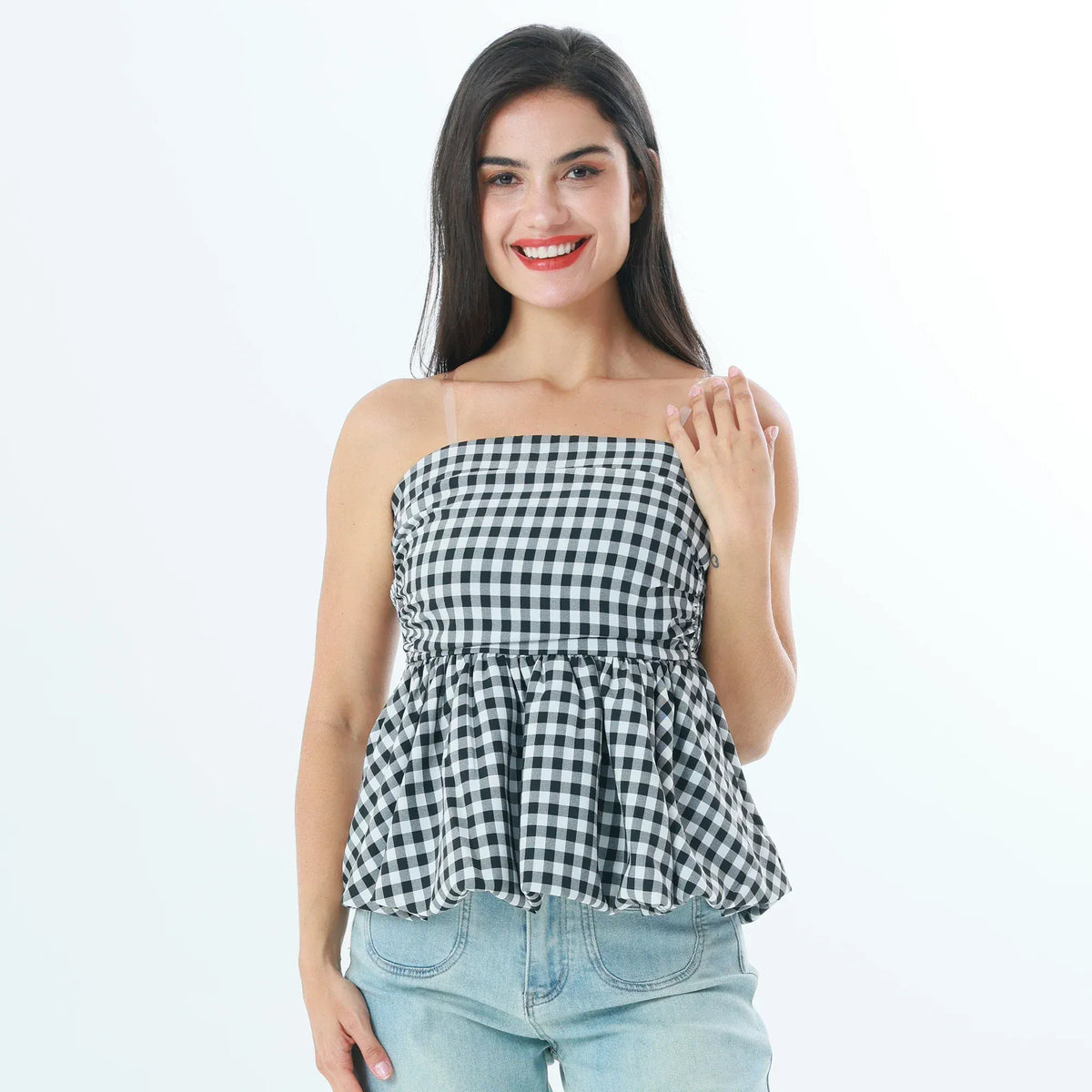 Black Checked Fashion Blouse For Women Image