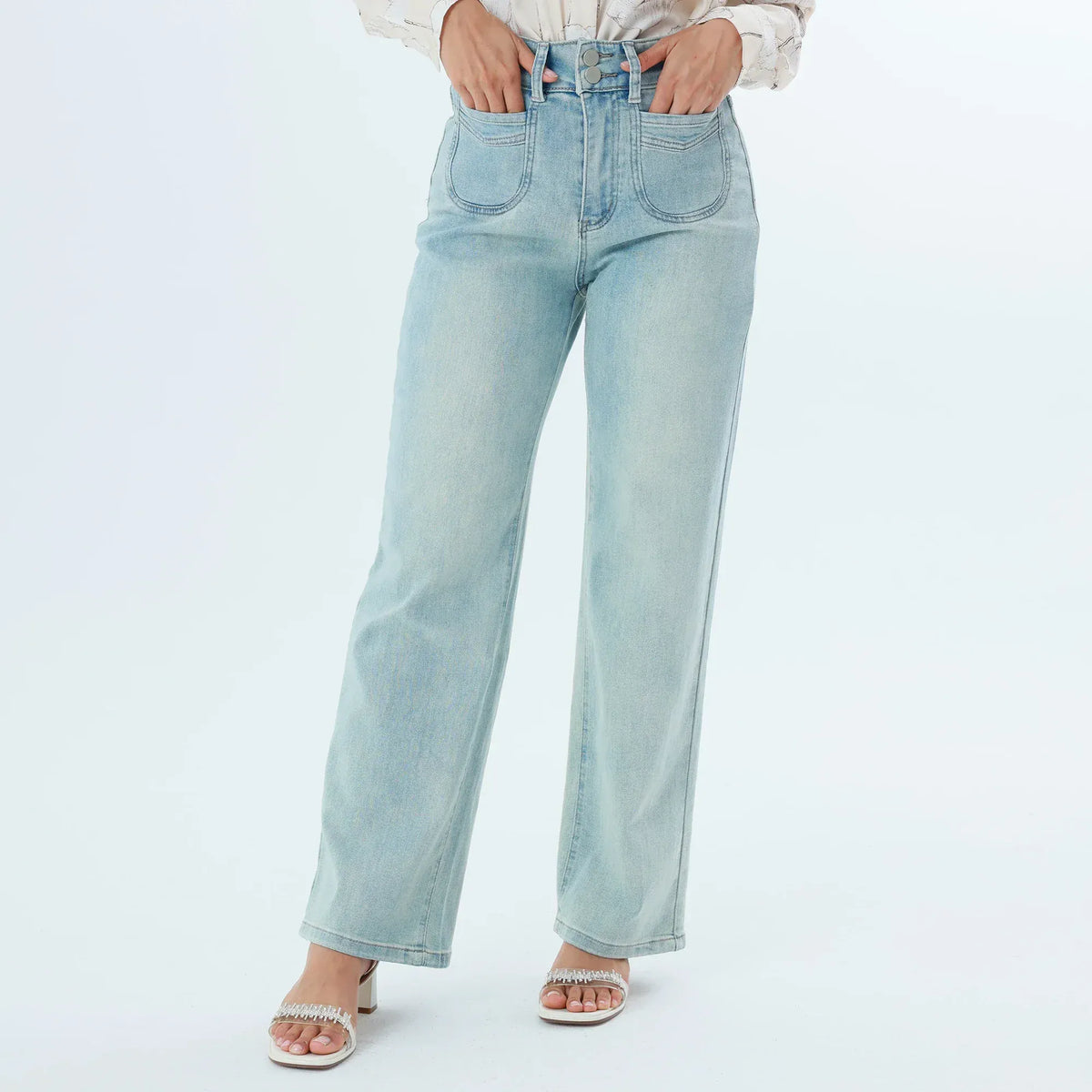 Light Jeans Blue Washed Jeans Fashion Pants For Women Image