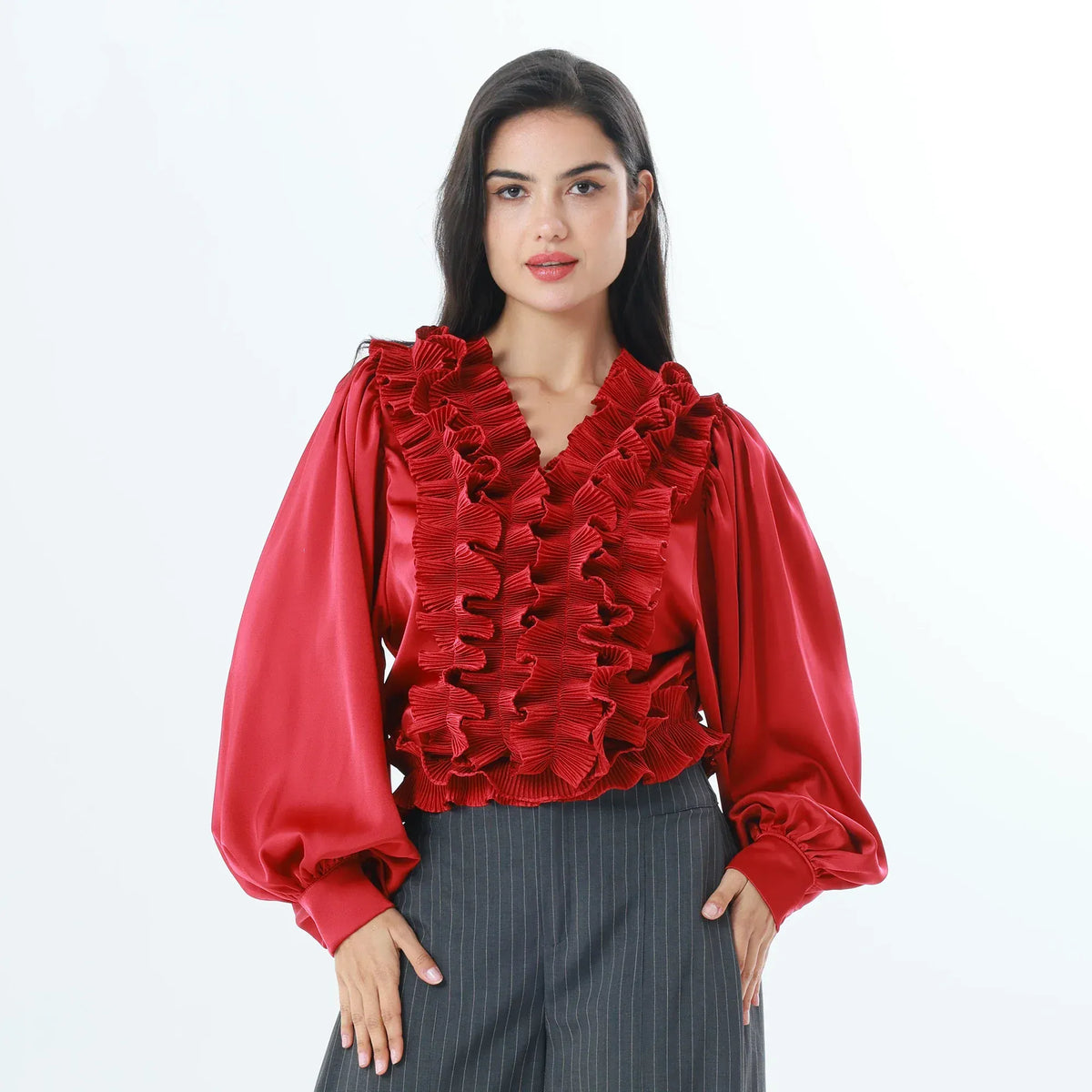 Maroon Plain Fashion Blouse For Women Image