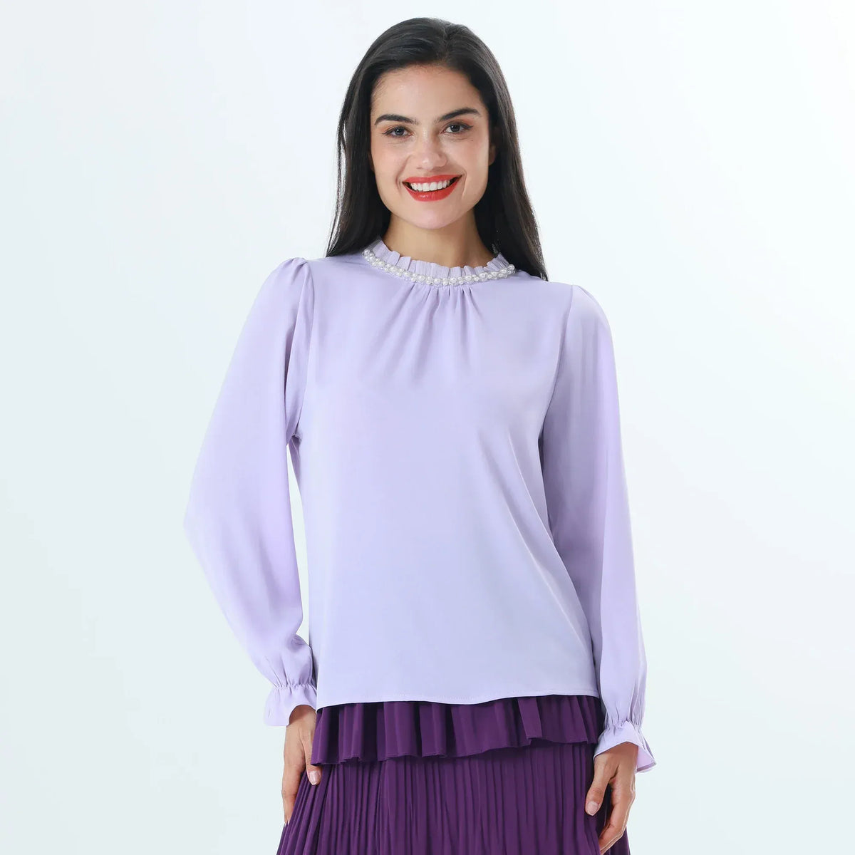 Light Purple Beaded Fashion Blouse For Women Image
