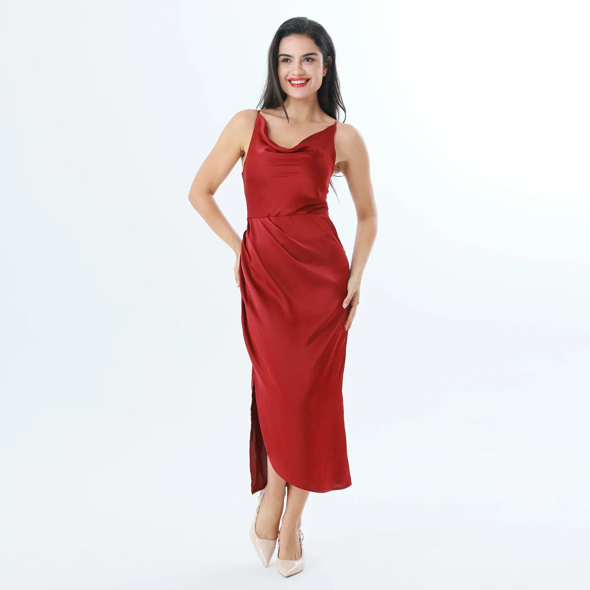 Maroon Plain Fashion Dress For Women Image